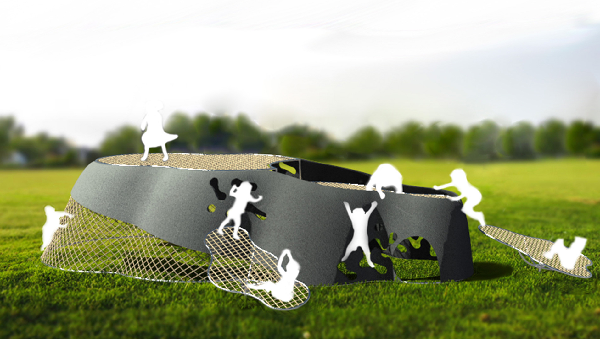 Kids playground with kids playing on it